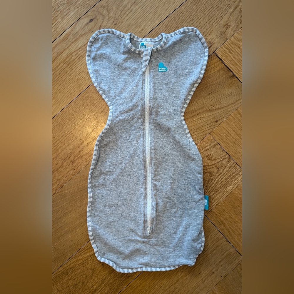 Love to Dream Gray Swaddle with Striped Trim, Size Newborn